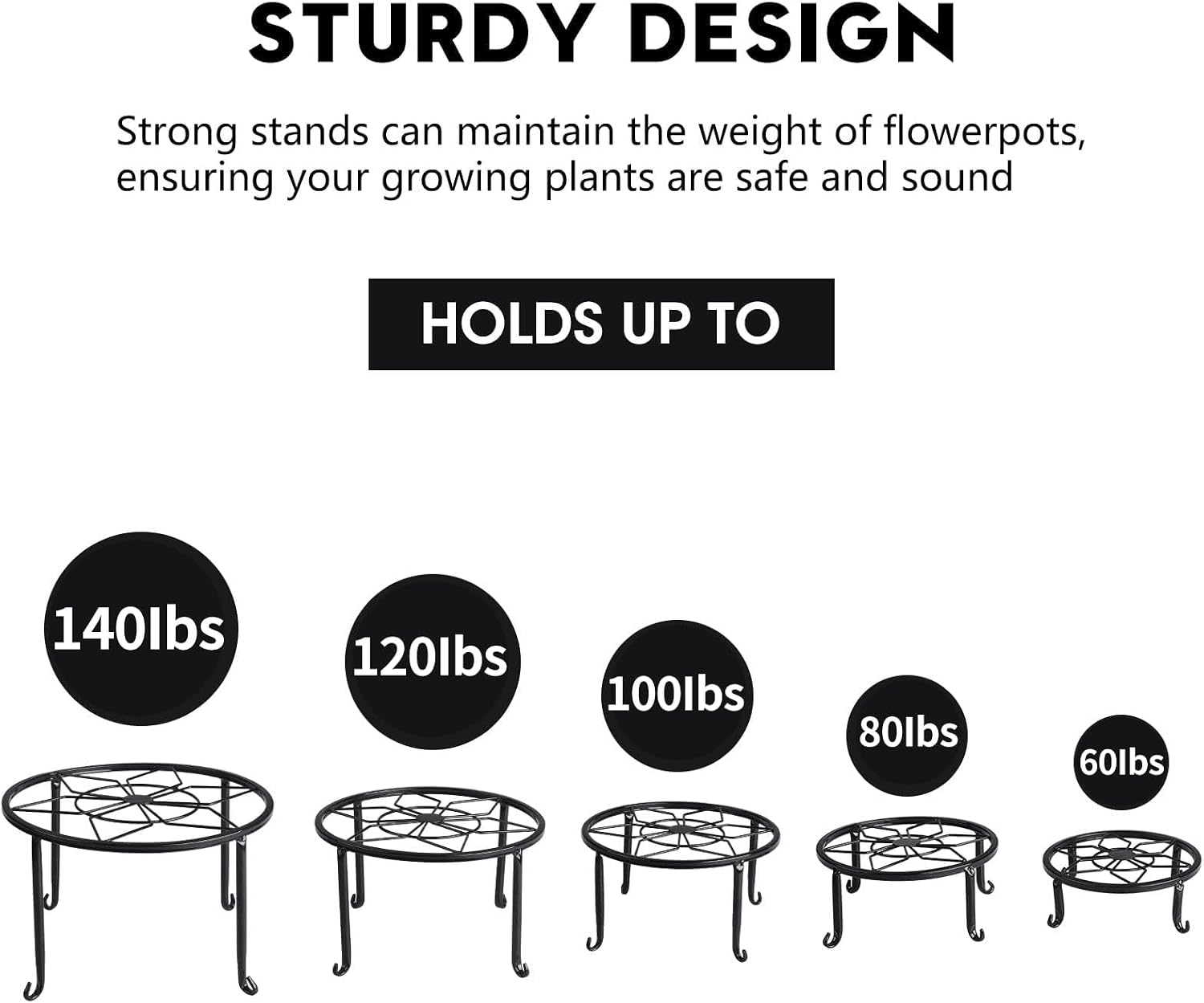 5 Pack Metal Plant Stands,Heavy Duty Potted Holder for Flower Pot,Indoor Outdoor Metal Rustproof Iron Garden Container