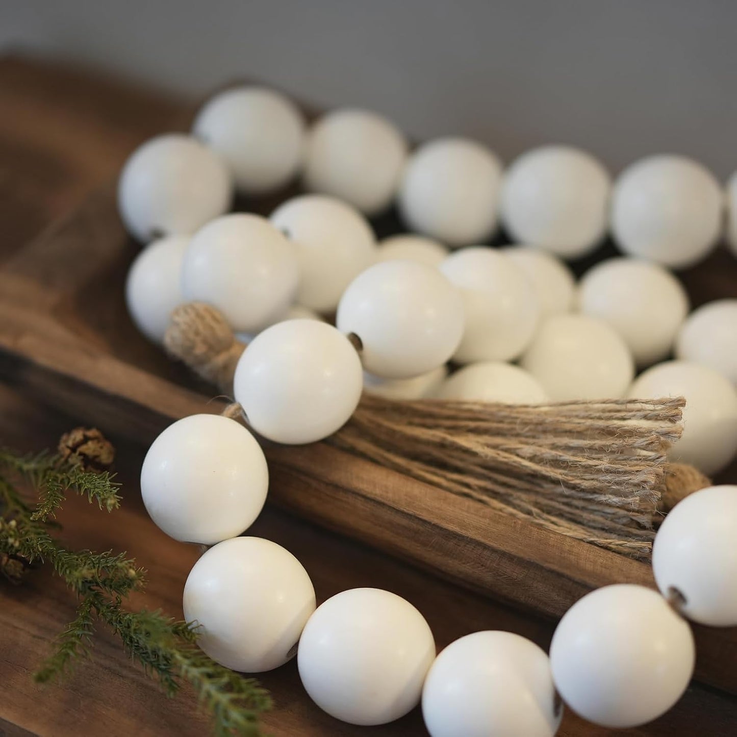 Extra Large Wood Bead Garland / 58 Inches / White