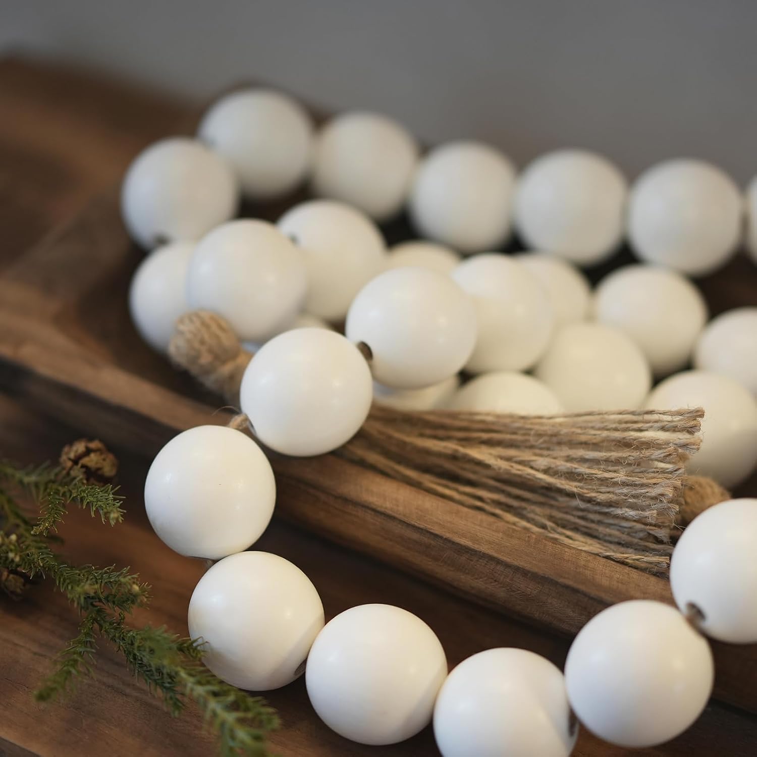 Extra Large Wood Bead Garland / 58 Inches / White