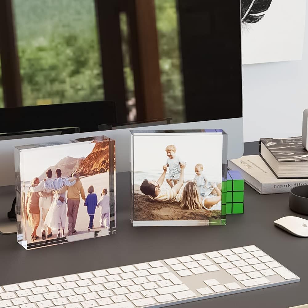 HELPLEX 5 Pack 4x4 Acrylic Picture Frames, 20mm Thicker Frameless Clear Frame Double Sided Magnetic Frame, Free
