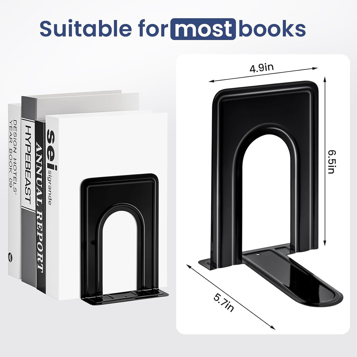Non-Skid Metal Bookend Supports / Black / 6 x 5 x 6