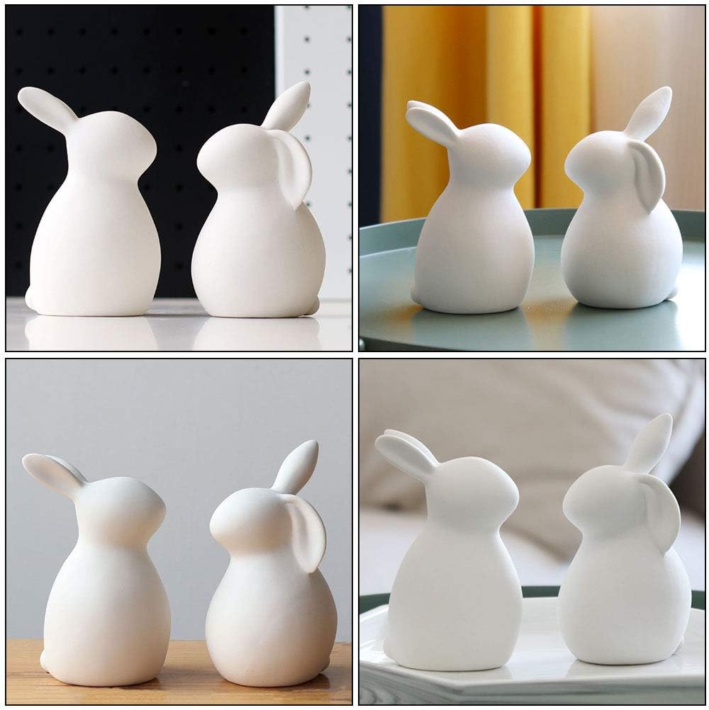Modern Rabbit Statue / White / Set of 2