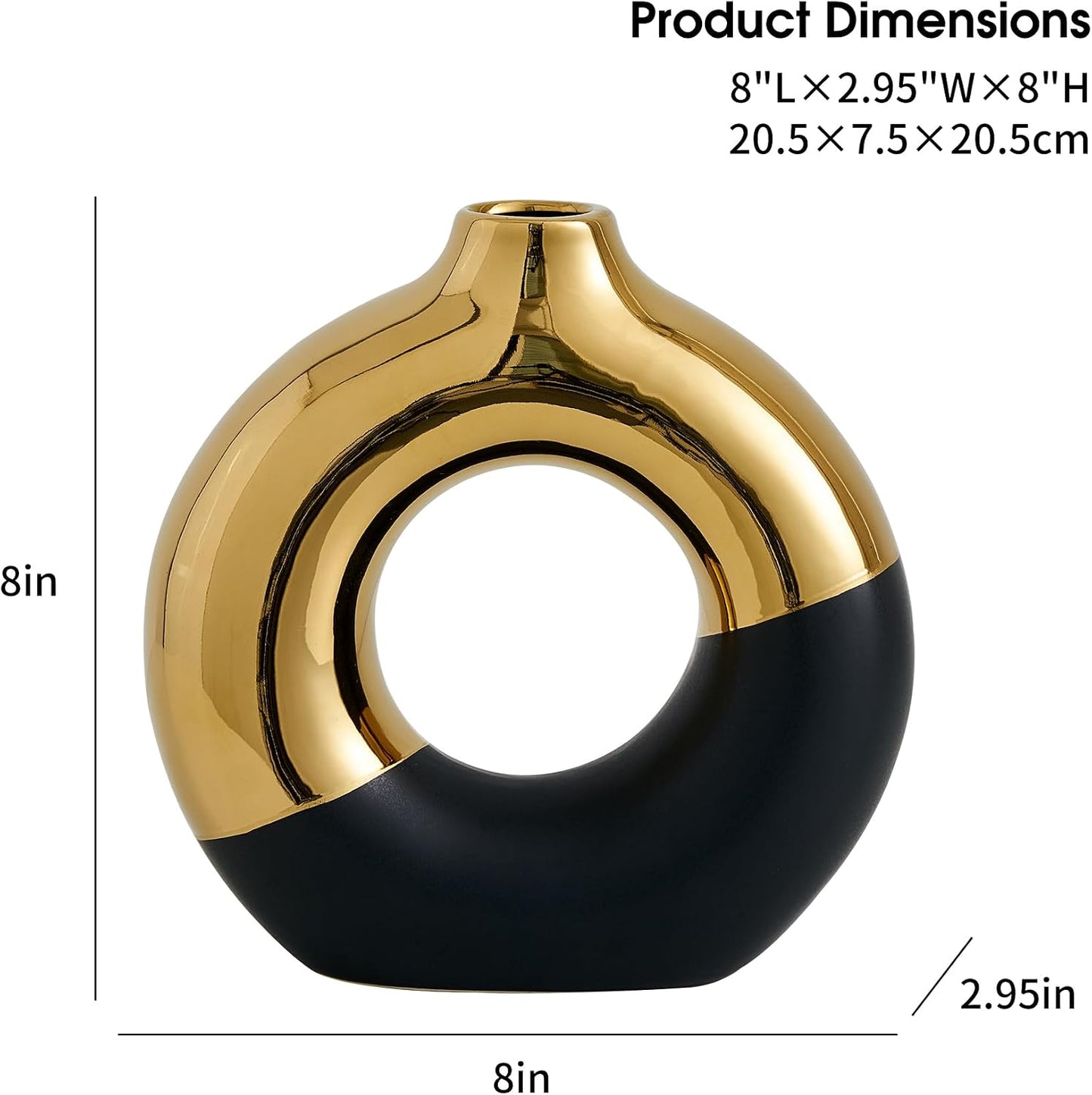 Ceramic Donut Vase / Black & Gold / Large