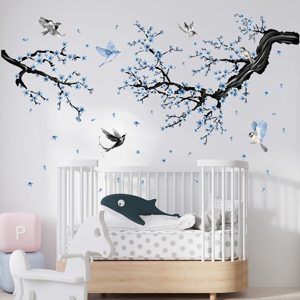 Floral Wall Sticker Hanging Vine Room Decor Large Tree Branch Wall Decals Peel / Flower / Blue