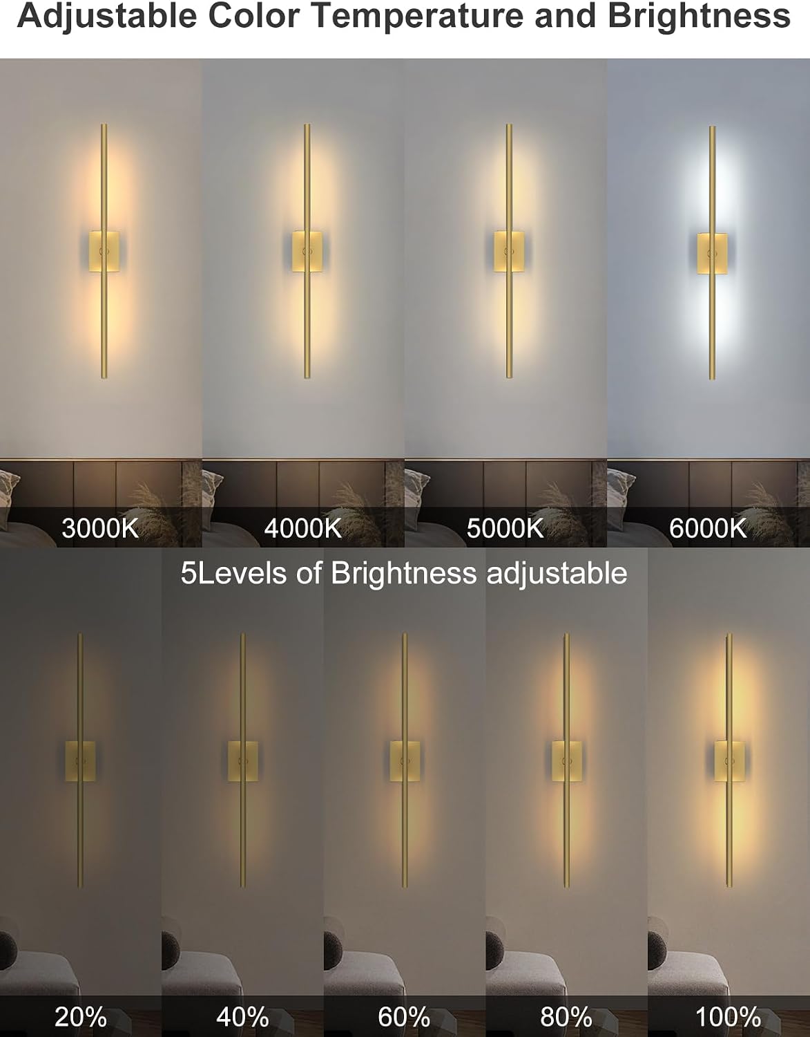 Battery Operated Wall Sconces Set of 2, Wireless Rechargeable Wall Lights | 10000mAh, Remote Control, 4CCT Dimmable