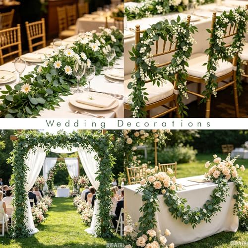 GREENTIME 6 Pack 6.5Ft Artificial Eucalyptus Garland with Willow Leaves