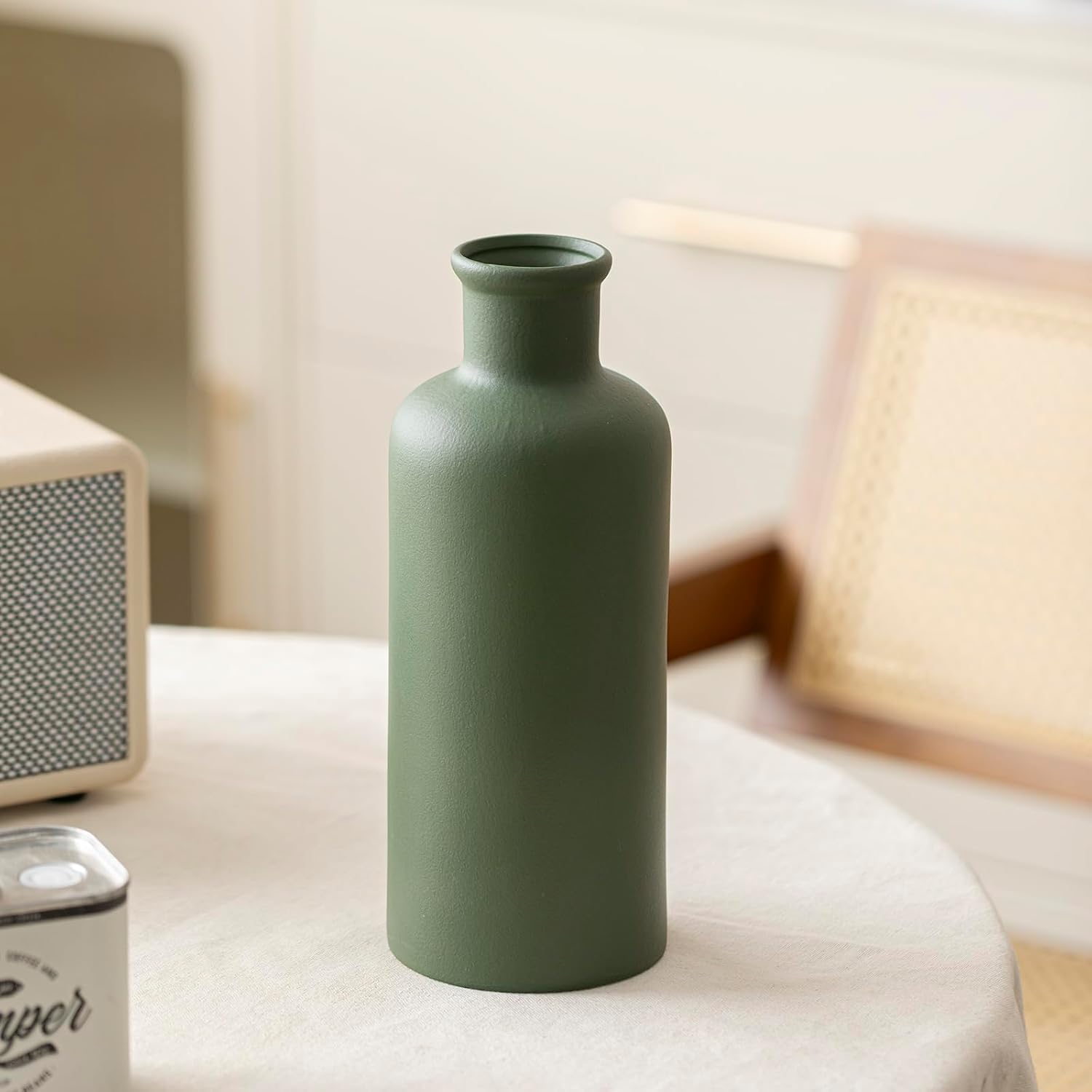 Green Ceramic Vase for Flowers / Mattte Green / 10 Inch