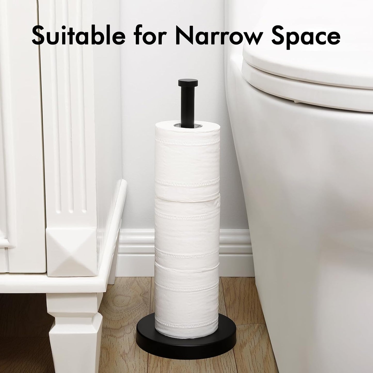 KES Toiler Paper Storage Stand, Heavy Base, 3 Rolls, Black | Freestanding Toilet Paper Holder Storage for Bathroom