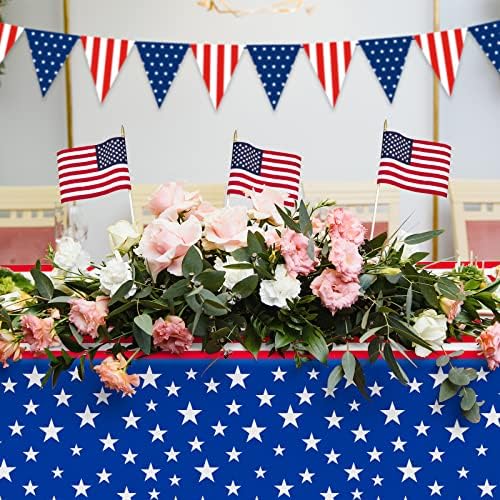 Gatherfun 4th of July Tablecloth Disposable Plastic Waterproof Table Cover for Veterans Day Election Day Independence Day American Flag Patriotic Party Decorations 3PCS 54 X 108 inch