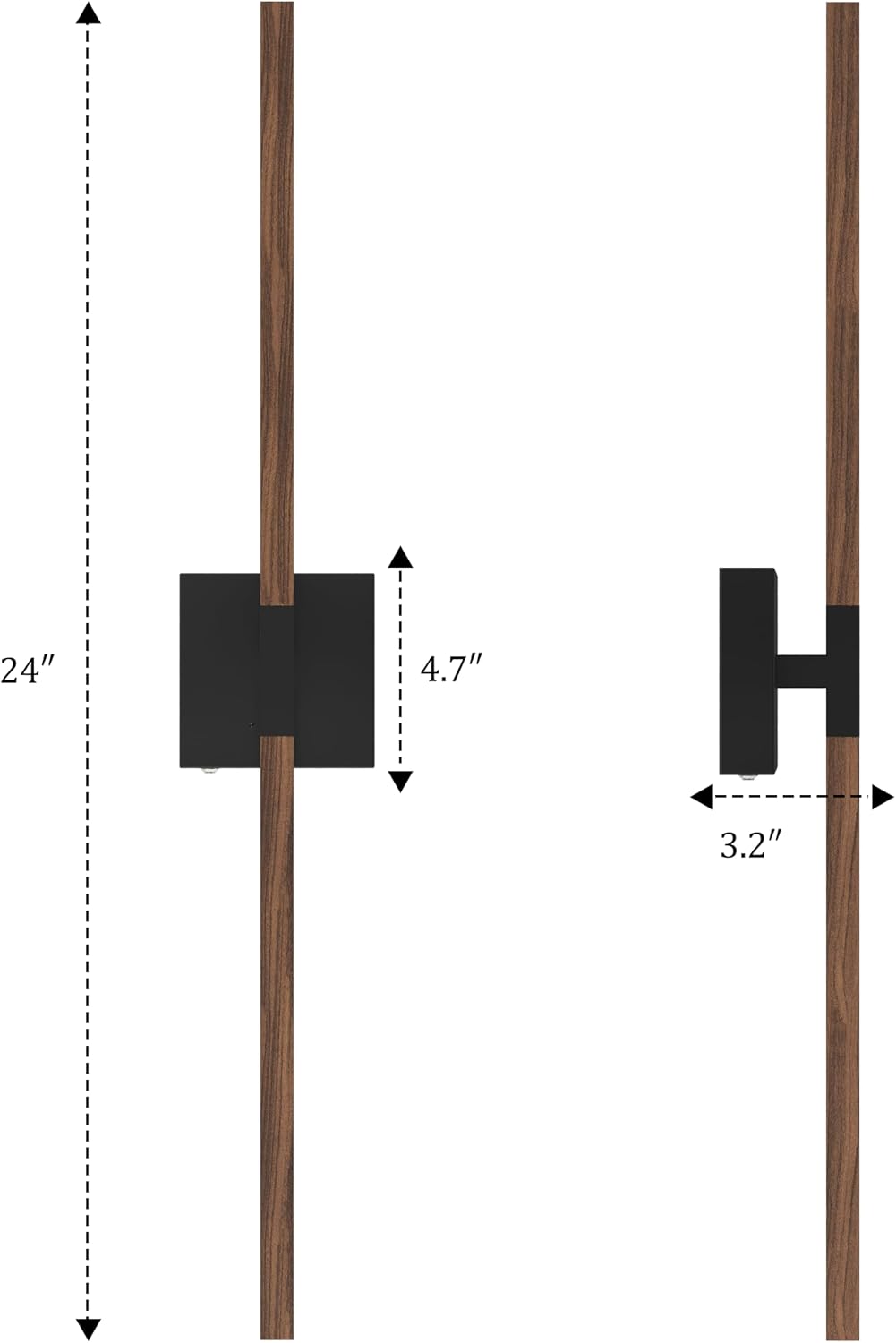 Rayogale Black Walnut Rechargeable Wall Sconce with Remote Control, 24 Inch | 3000/4500/6000K Dimmable 8000mAh Wireless