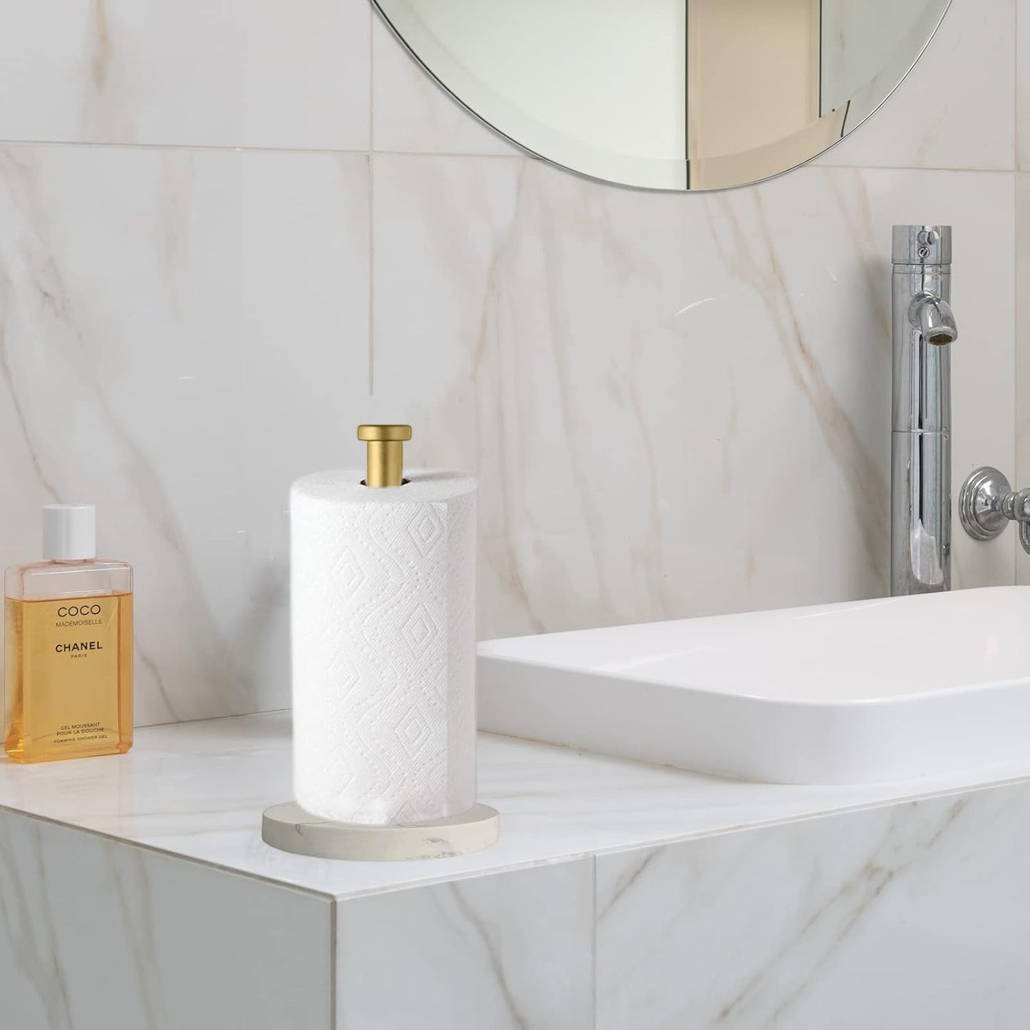 Paper Towel Holder Countertop, Standing Paper Towel Roll Holder for Kitchen Bathroom, with Weighted Marble Base for