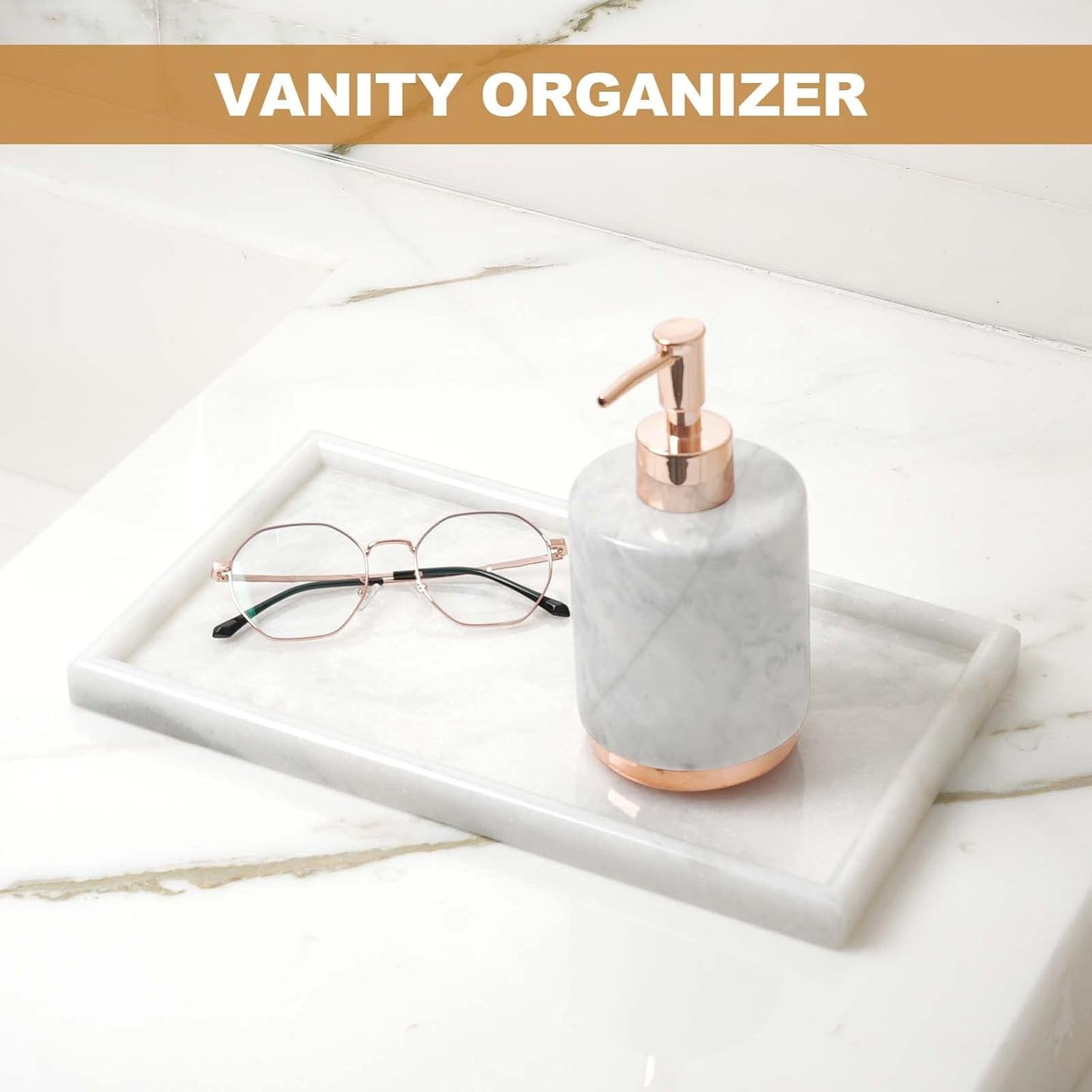 Perfume Candle Tray / White Marble-namib Fantasy / 12 x 7 x 0.8