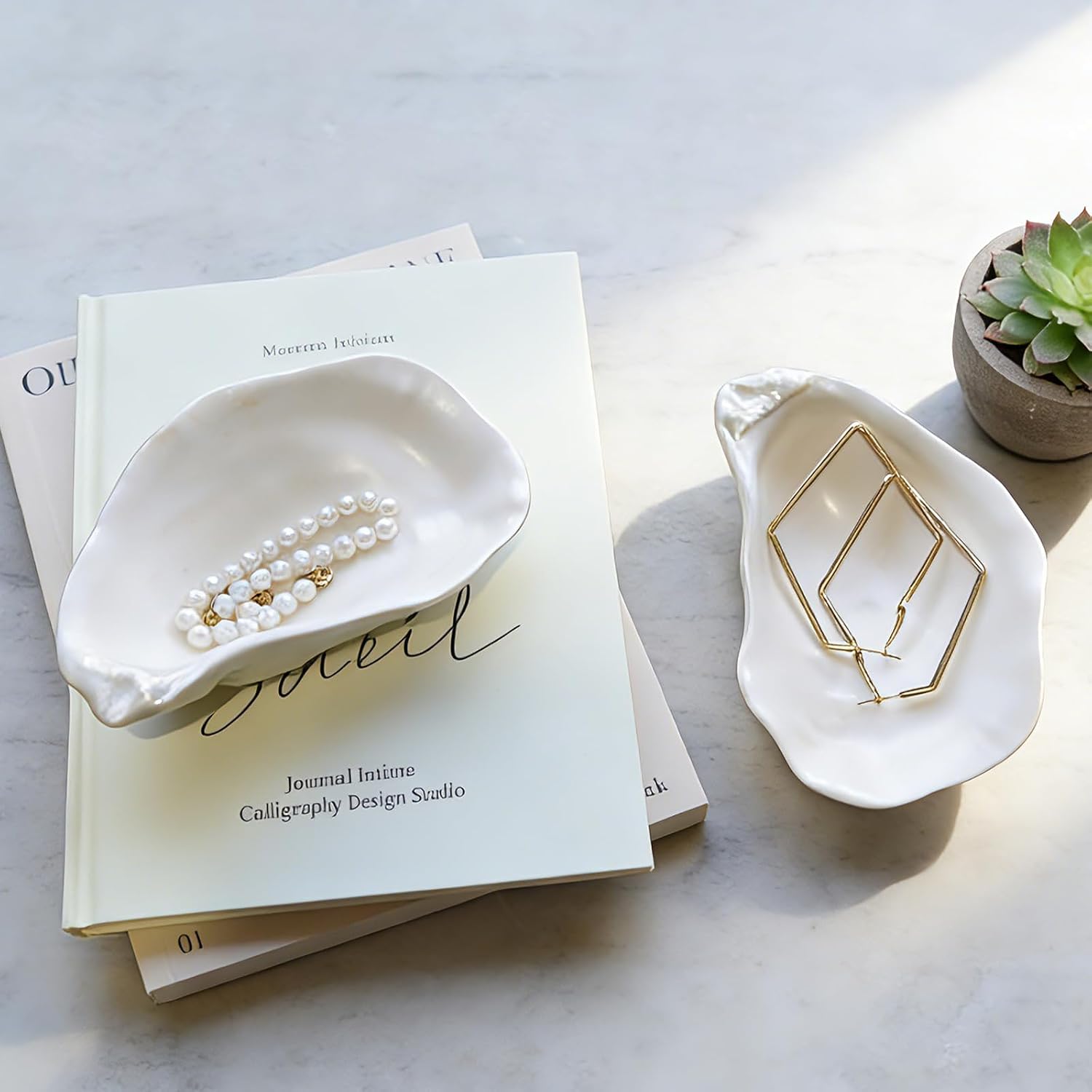 Ceramic Ceramic Shell Small Key Bowl Candy Bowls for Entryway Table / White / Set of 2