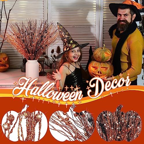 Giegxin 16 Pack 17 Inch Halloween Picks Black and Orange Glitter Berry Stem