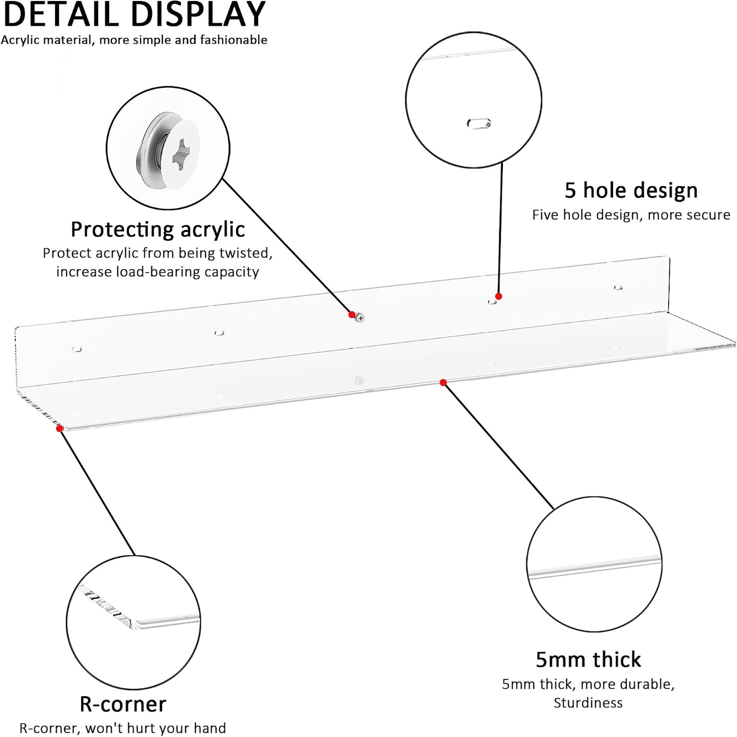 Sezanrpt 30 Inches Acrylic Wall Shelves 2 Pack, Floating Shelf for Wall Mounting, Acrylic Display Ledges for Funko Pop