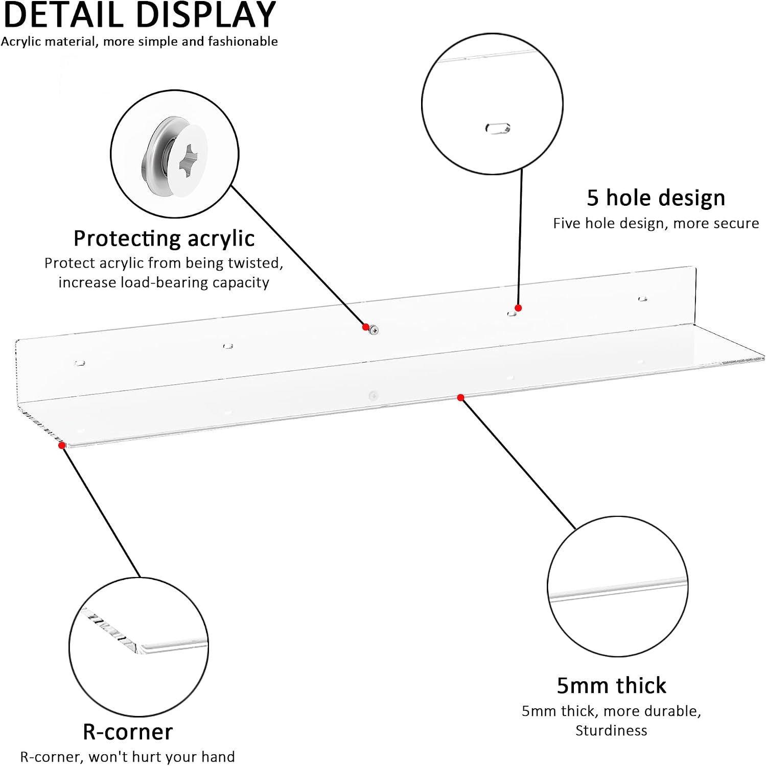 Sezanrpt 30 Inches Acrylic Wall Shelves 2 Pack, Floating Shelf for Wall Mounting, Acrylic Display Ledges for Funko Pop