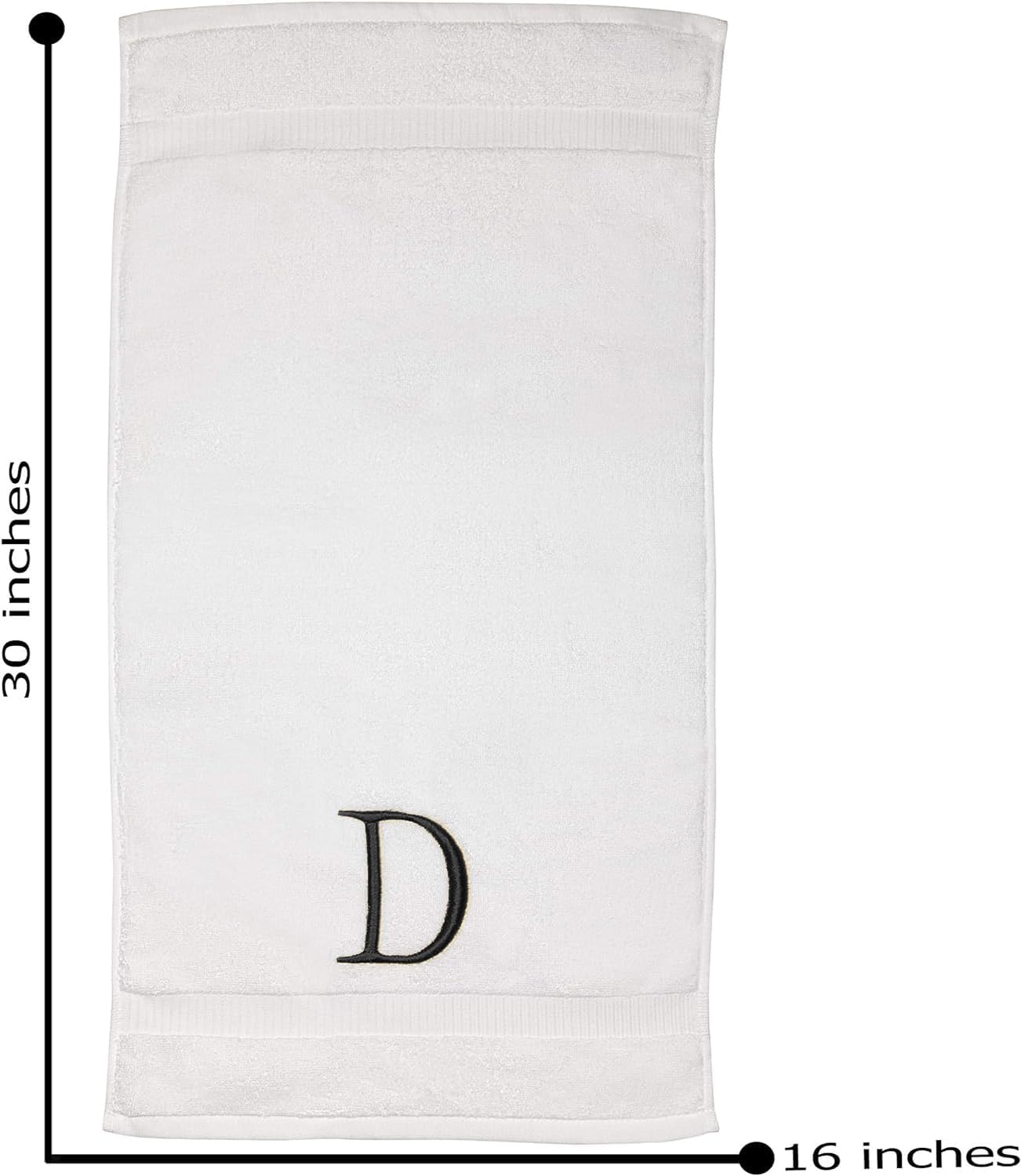 White with Dark Gray Monogrammed Hand Towels for Bathroom Set of 2 Letter D | Luxury Hotel Quality Initial Towels For