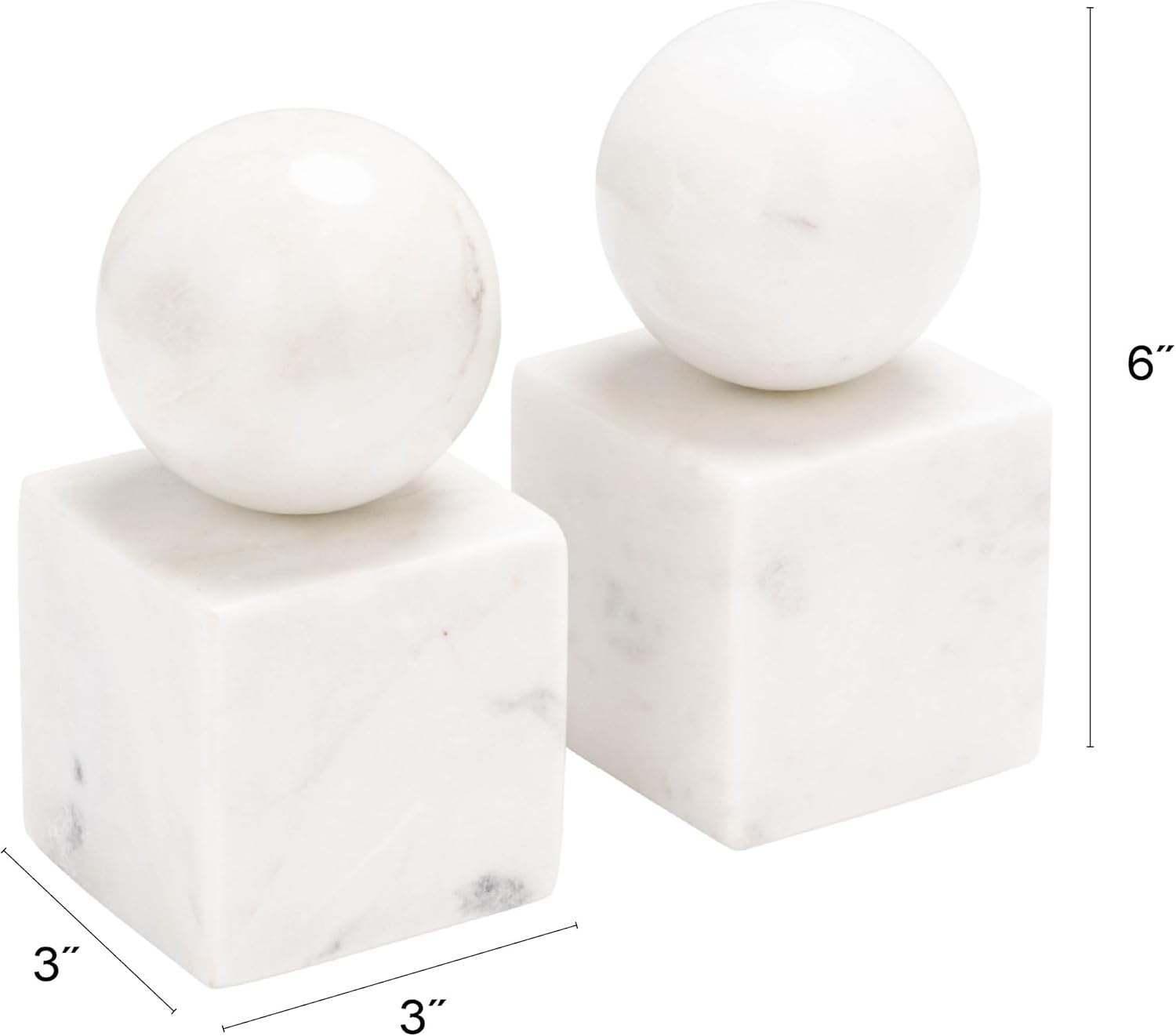 2-Piece Marble Geometric Bookends / White