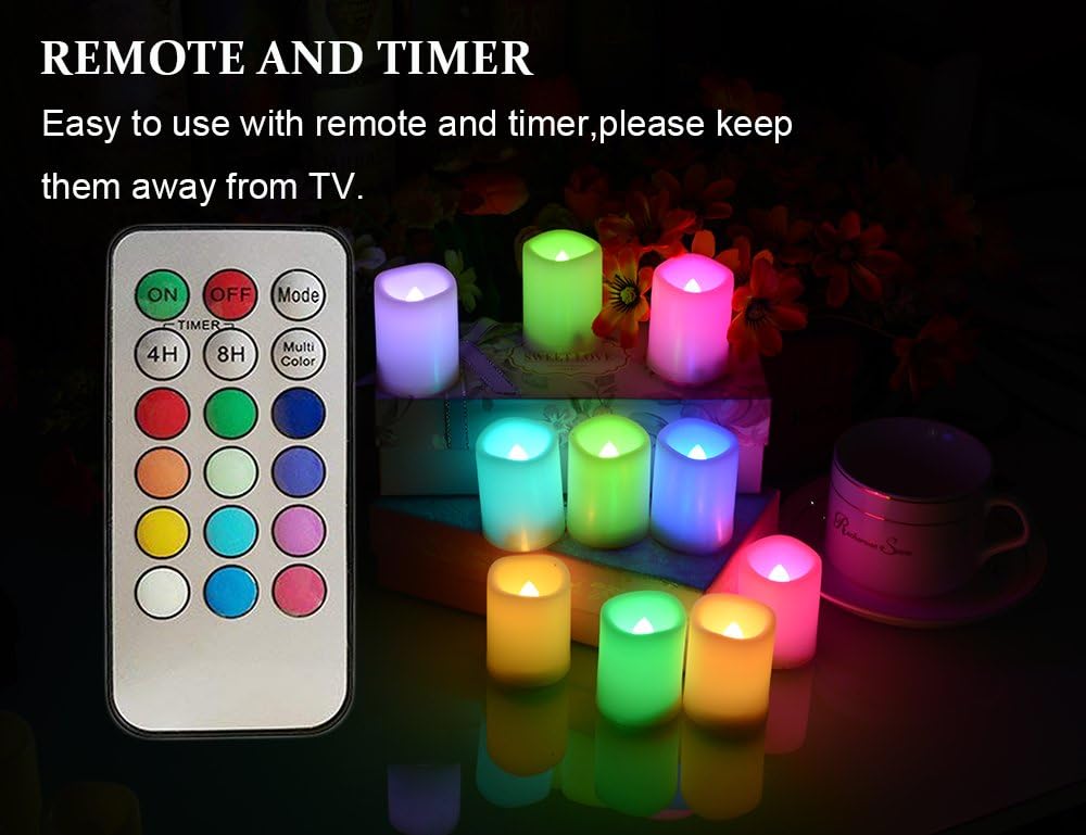 Multi Color Changing Votive Flameless Candles with Remote and Timer - Battery Operated Led Tea Light Candles，Set of 10