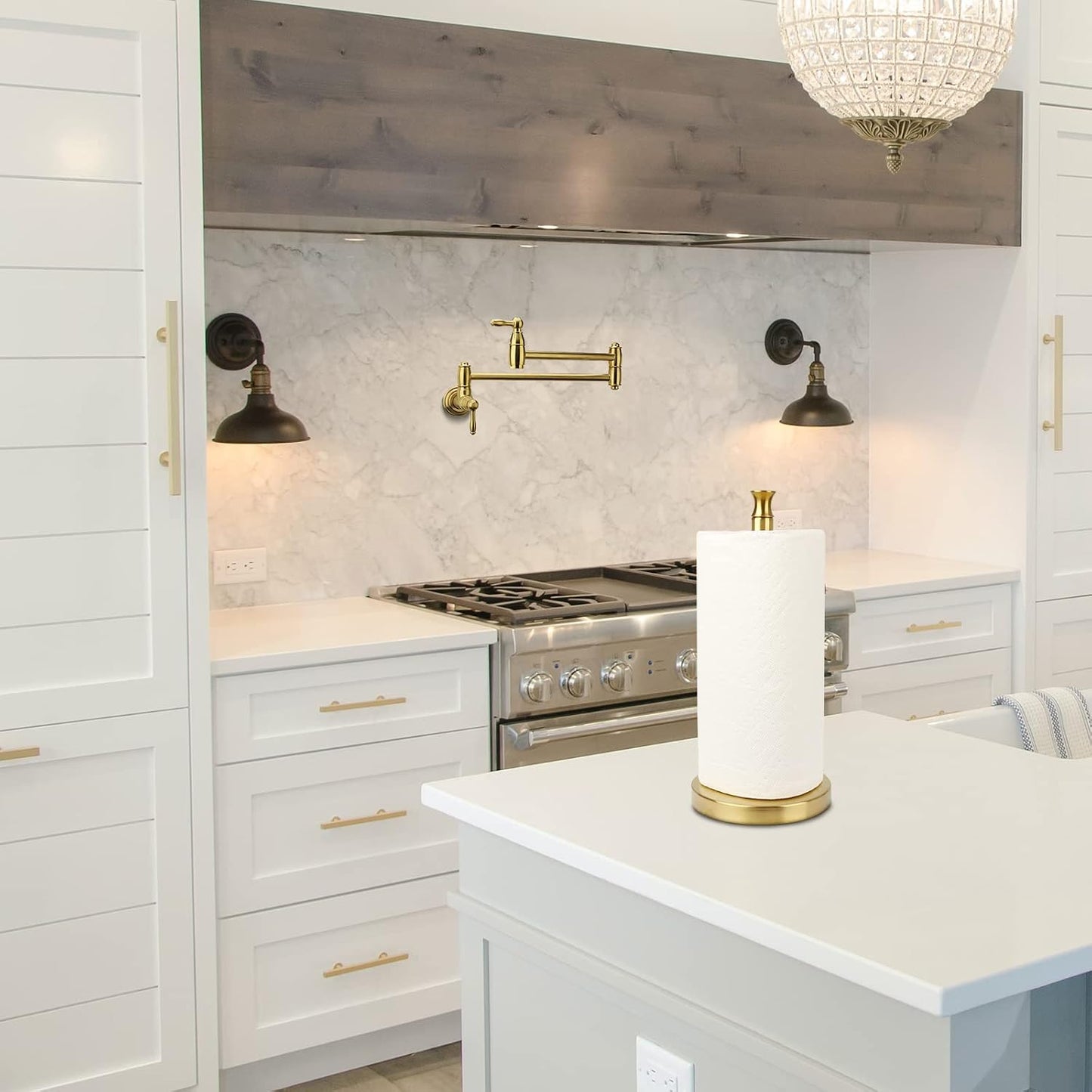 Paper Towel Holder Stand for Kitchen Countertop & Dining Room Table (Brushed Gold Brass Paper Towel Holder Stand