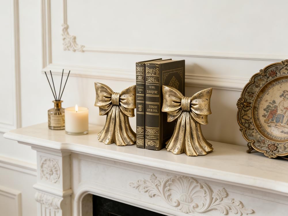 Vintage Bow Bookends for Large Heavy Books / Gold / Set of 2
