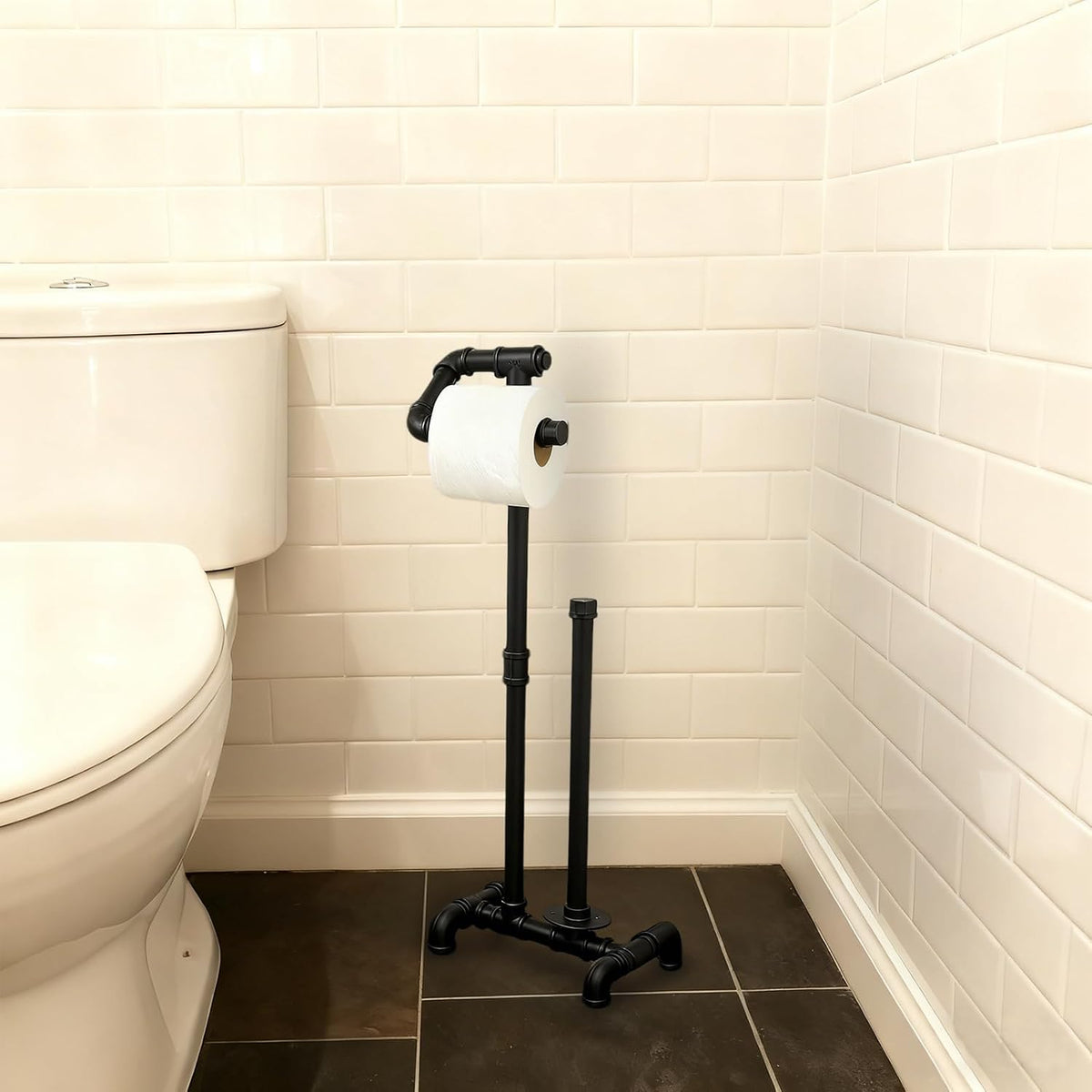Industrial Pipe Wall Mounted Toilet Paper Holder - Rustic Metal Bathroom Tissue Roll Holder, Farmhouse Decor for