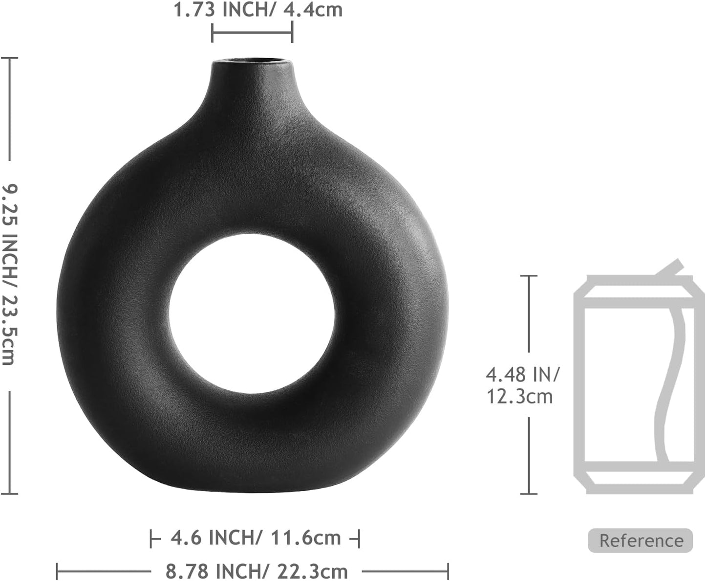 Minimalist Donut Ceramic Vase- Boho Hollow Flower Vases / Large - 9''h / Black / 9 Inch
