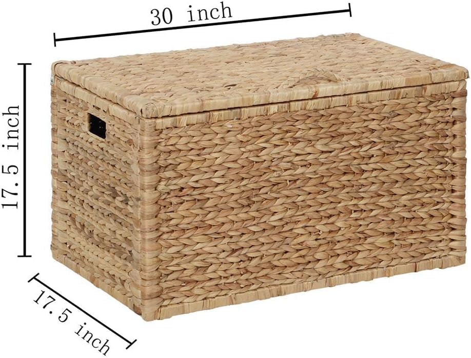 Metal Frame / Water Hyacinth Wicker Storage Trunk / Natural / 30 x 17.5