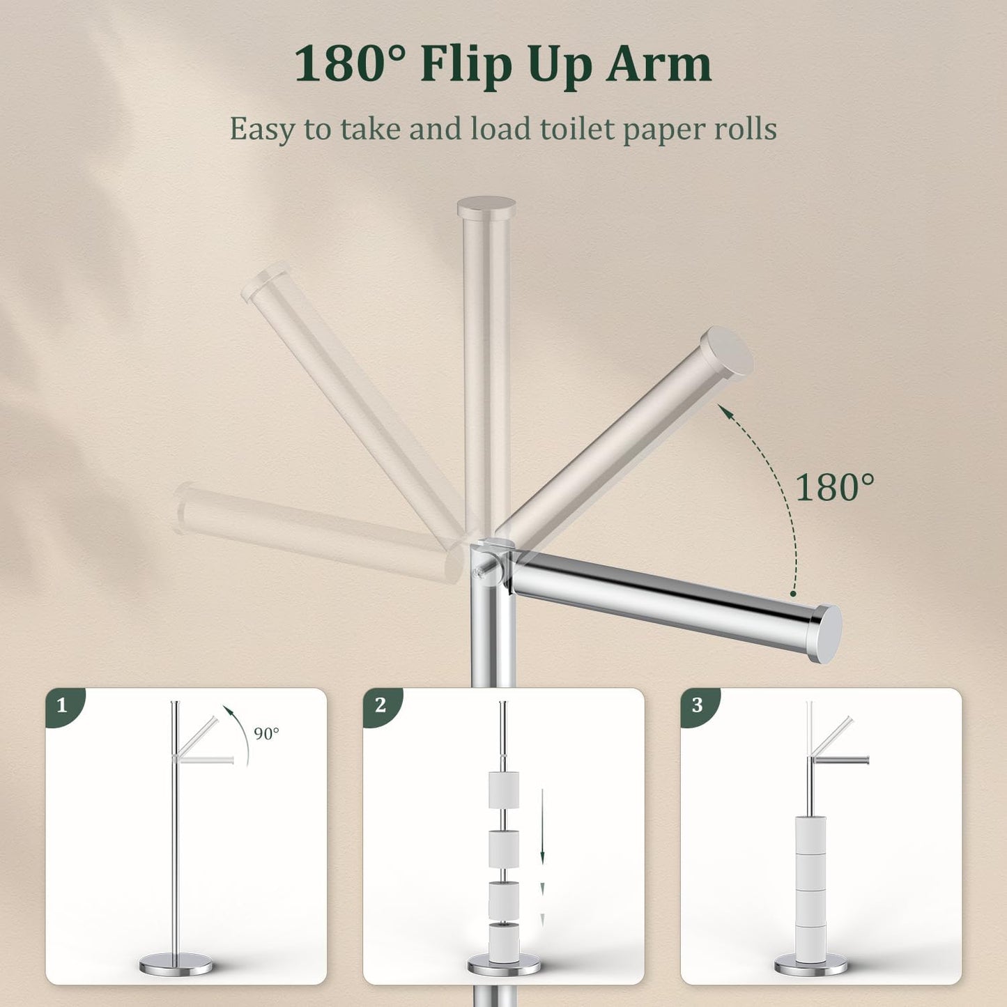 Chrome Toilet Paper Holder Stand Freestanding Tissue Roll Holder Bathroom | 304 Stainless Steel Rustproof Free Standing