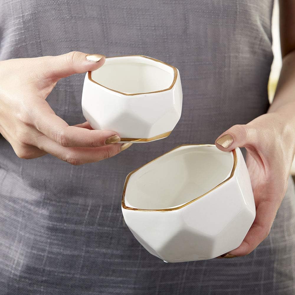 Geometric Ceramic Planters Decorative Bowls / Small & Medium / White / Set of 2