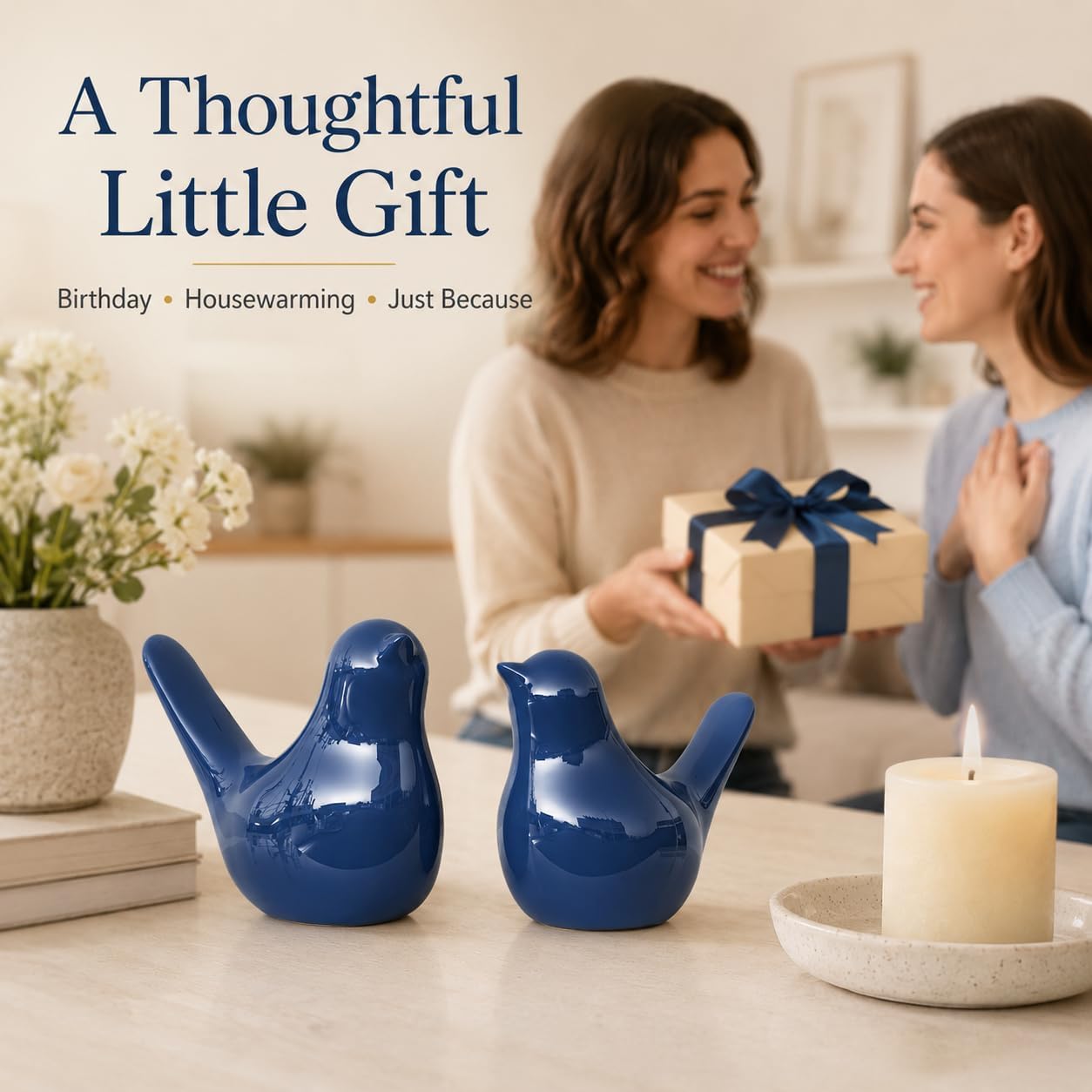 Small Ceramic Bird Statue and Sculpture / Blue