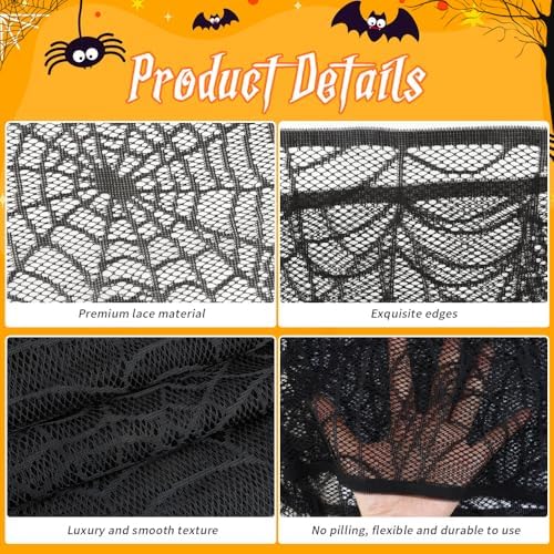 Halloween Fireplace Decoration Mantel Decoration, Cobweb Fireplace Scarf Black Lace Spiderweb Fireplace Mantel Cover for Halloween Party Supplies, Halloween Decorations Indoor Halloween Decor