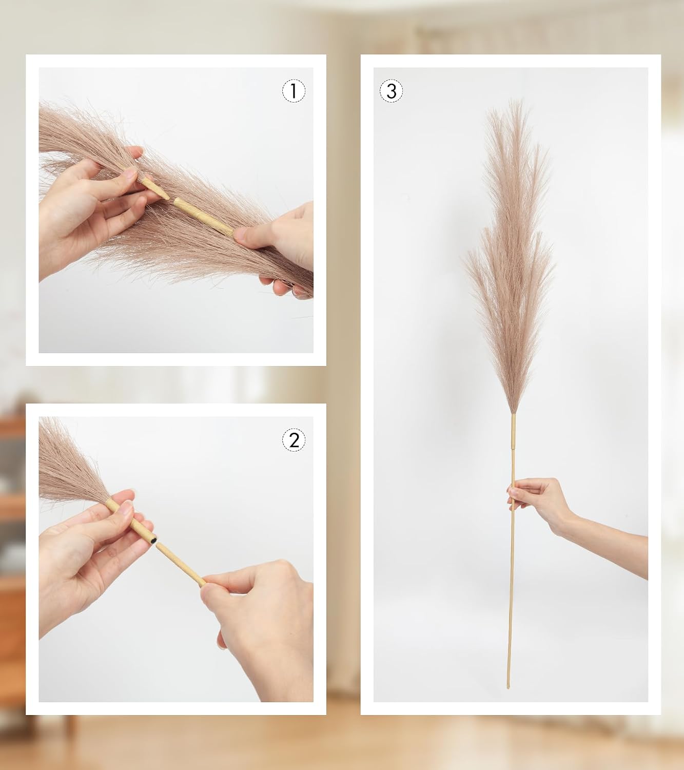 45" Pampas Grass Decor Long Stem Artificial Flower Floor Vase Tall Faux / 45" Brown Style / Set of 9