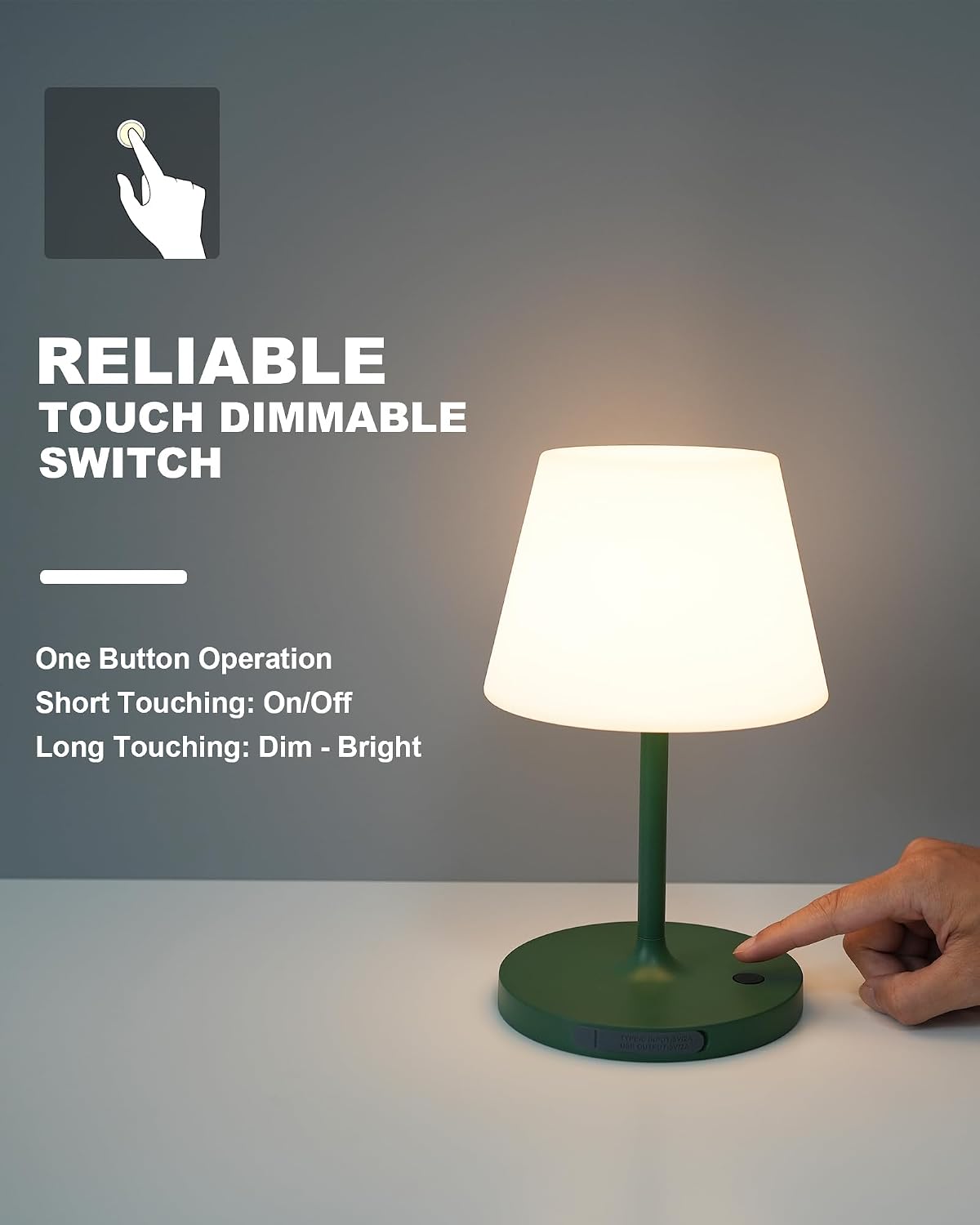 WEILAILUX Outdoor Battery Operated Table Lamp Waterproof, 4000mAh Cordless Table Lamp Rechargeable, Touch Dimmable Desk