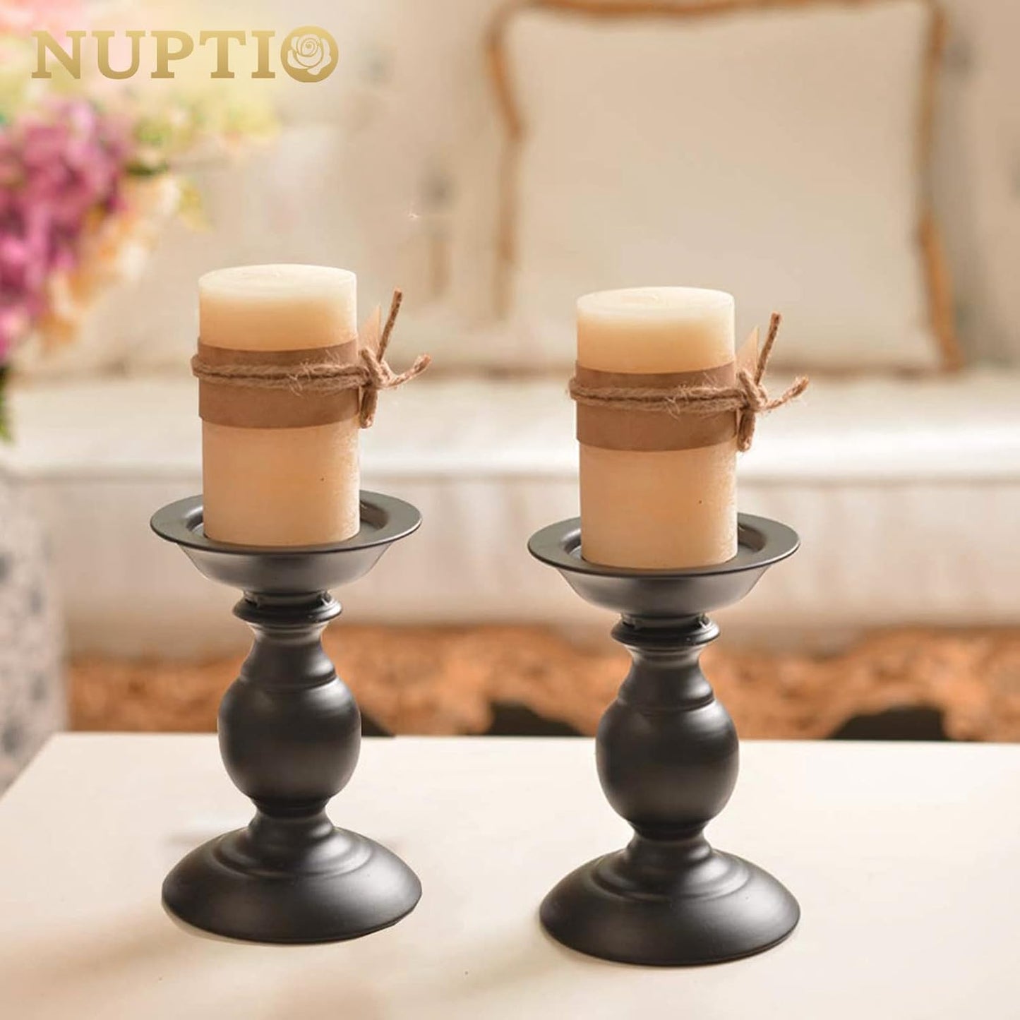 2 Pcs Black Pillar Candle Holders, Most Ideal for 3" Pillar Candles, Gifts for Wedding, Party, Home, Spa, Reiki, Votive