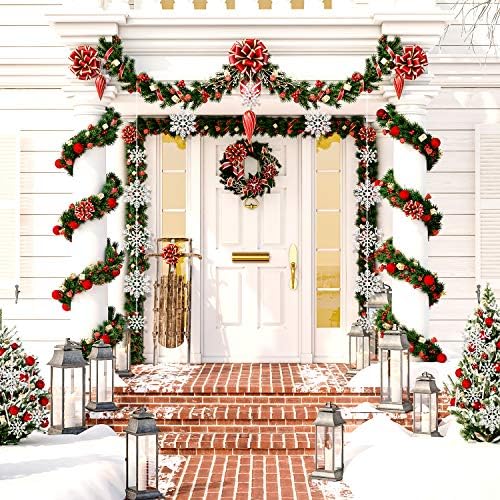 Whaline 40Pcs Silver Glitter Snowflake Winter Snowflake Ornaments Christmas Hanging Decorations with 197 Inches Silver Rope for Wedding Birthday Home Xmas Tree Window Door Accessories