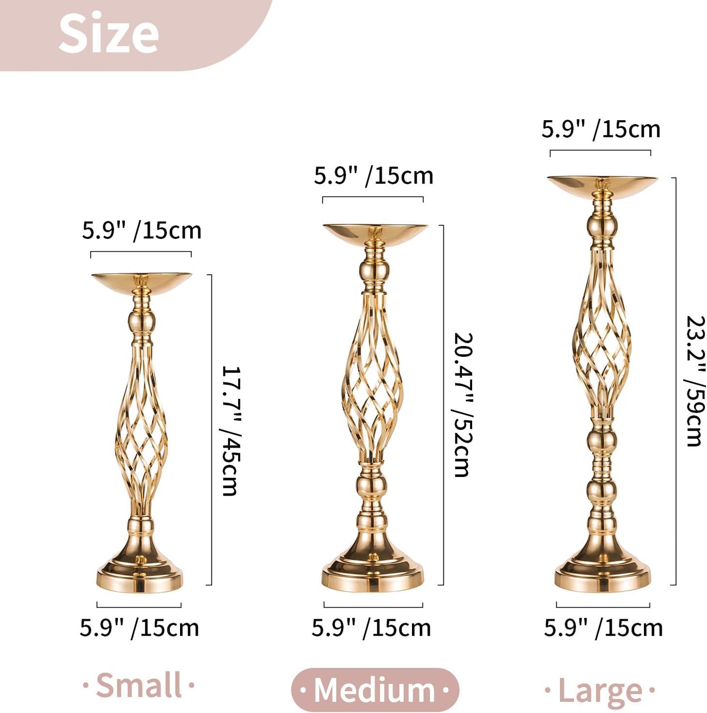 NUPTIO Gold Centerpiece Stand for Table, Twist Style, 20.5" Tall, 10 Pcs | Versatile Flower Arrangement, Candle Holder