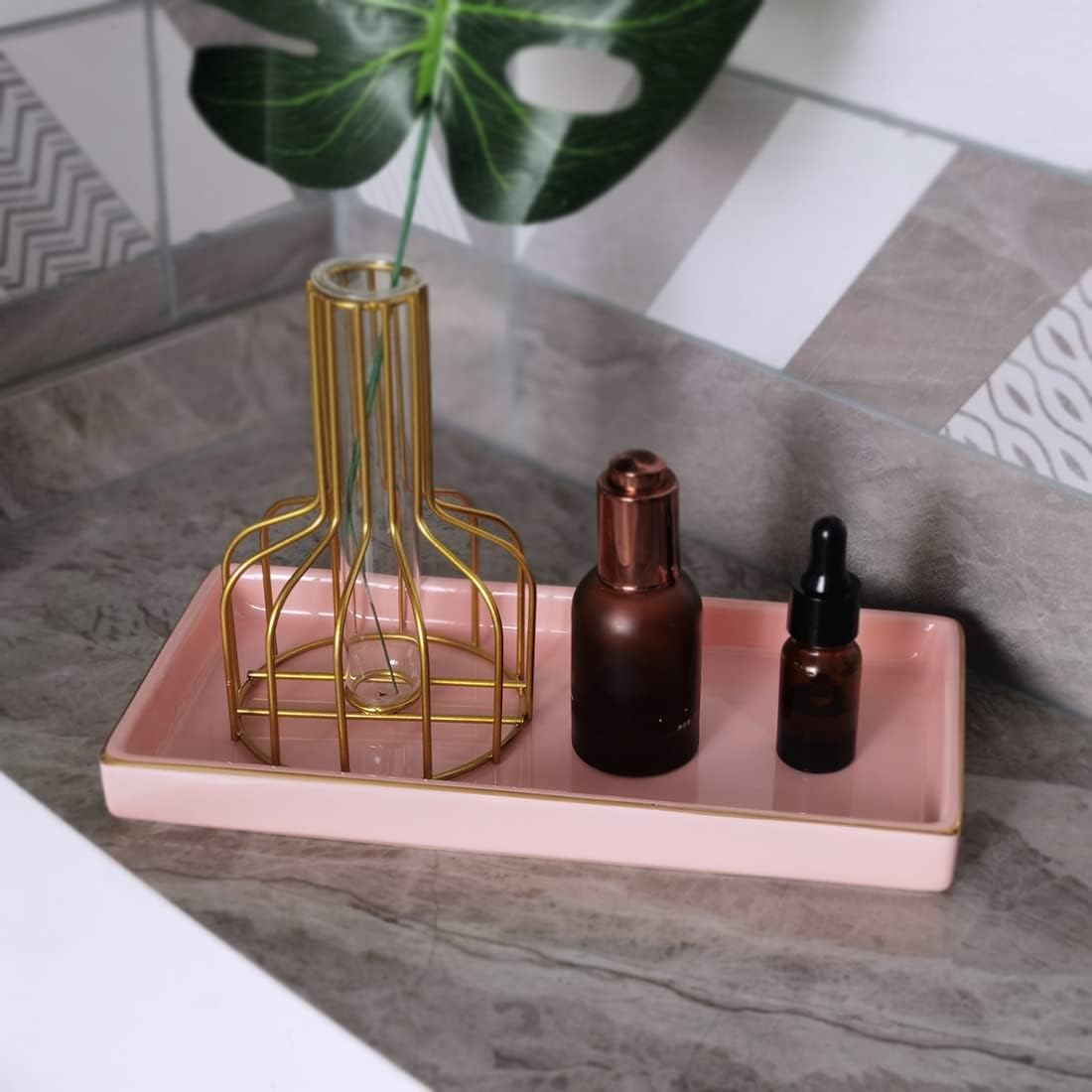 Ceramic Bathroom Tray for Countertop / Pink / 10 x 5