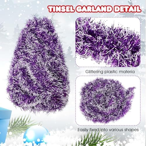 Shappy 90 ft 6 Rolls Christmas Tinsel Garland for Tree,Purple Frosted Tip