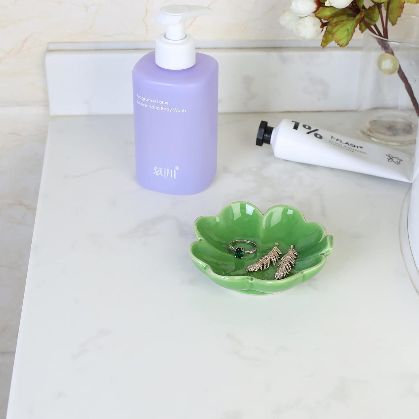 Four-Leaf Clover Ceramic Ring Dish / Leaf Ring Dsih