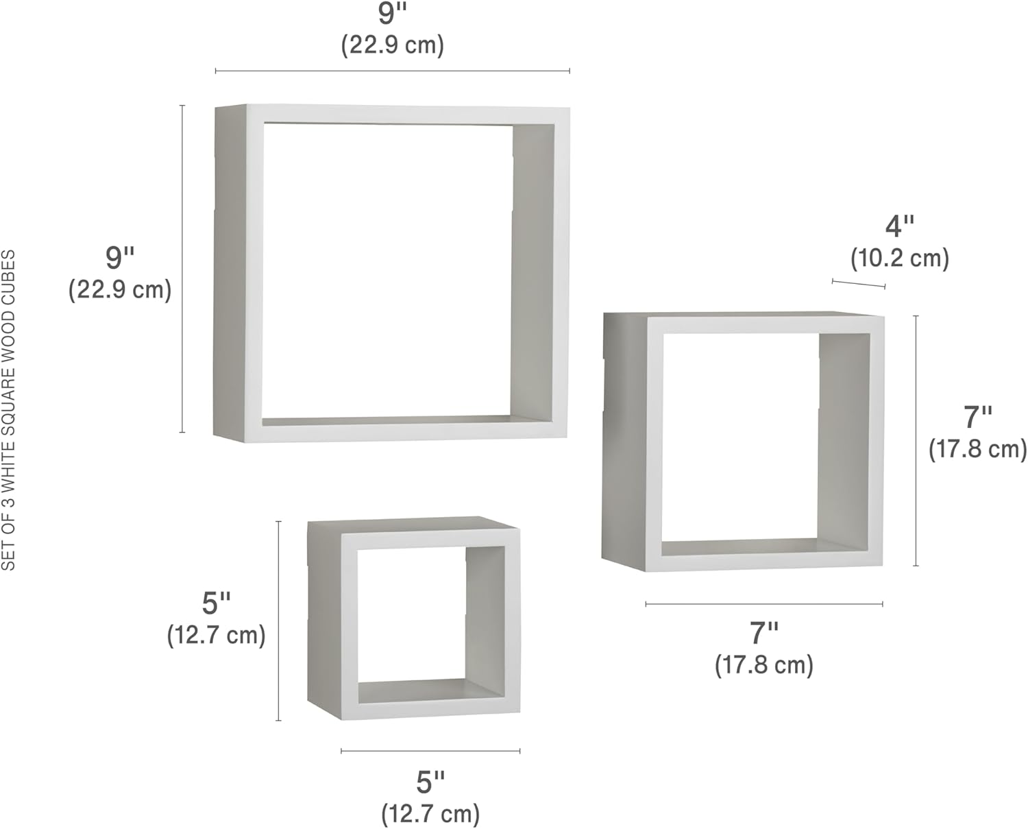 Floating Square Cube Shelves / White / Set of 3