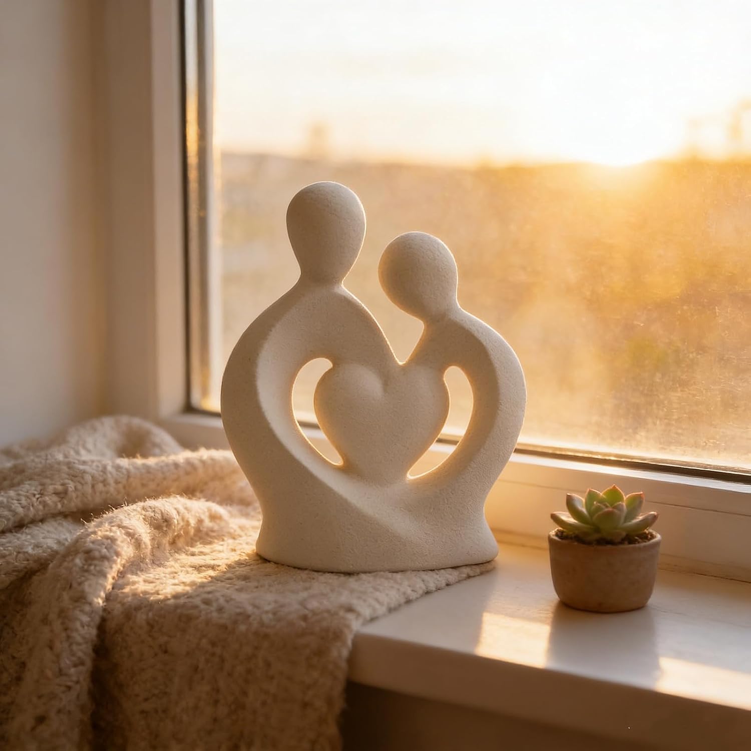 Hugging Couple Statues Ceramic / White M