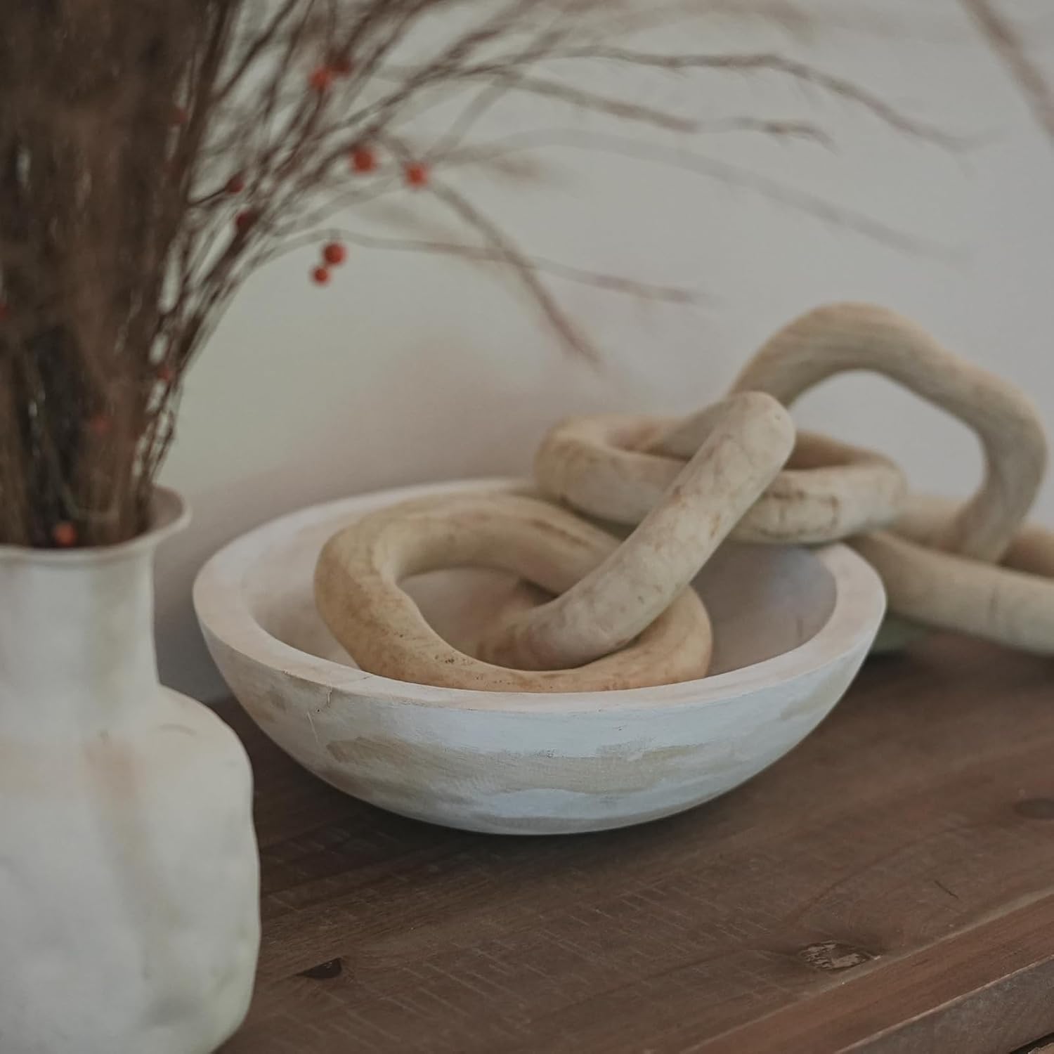 wood dough bowl / Whitewashed