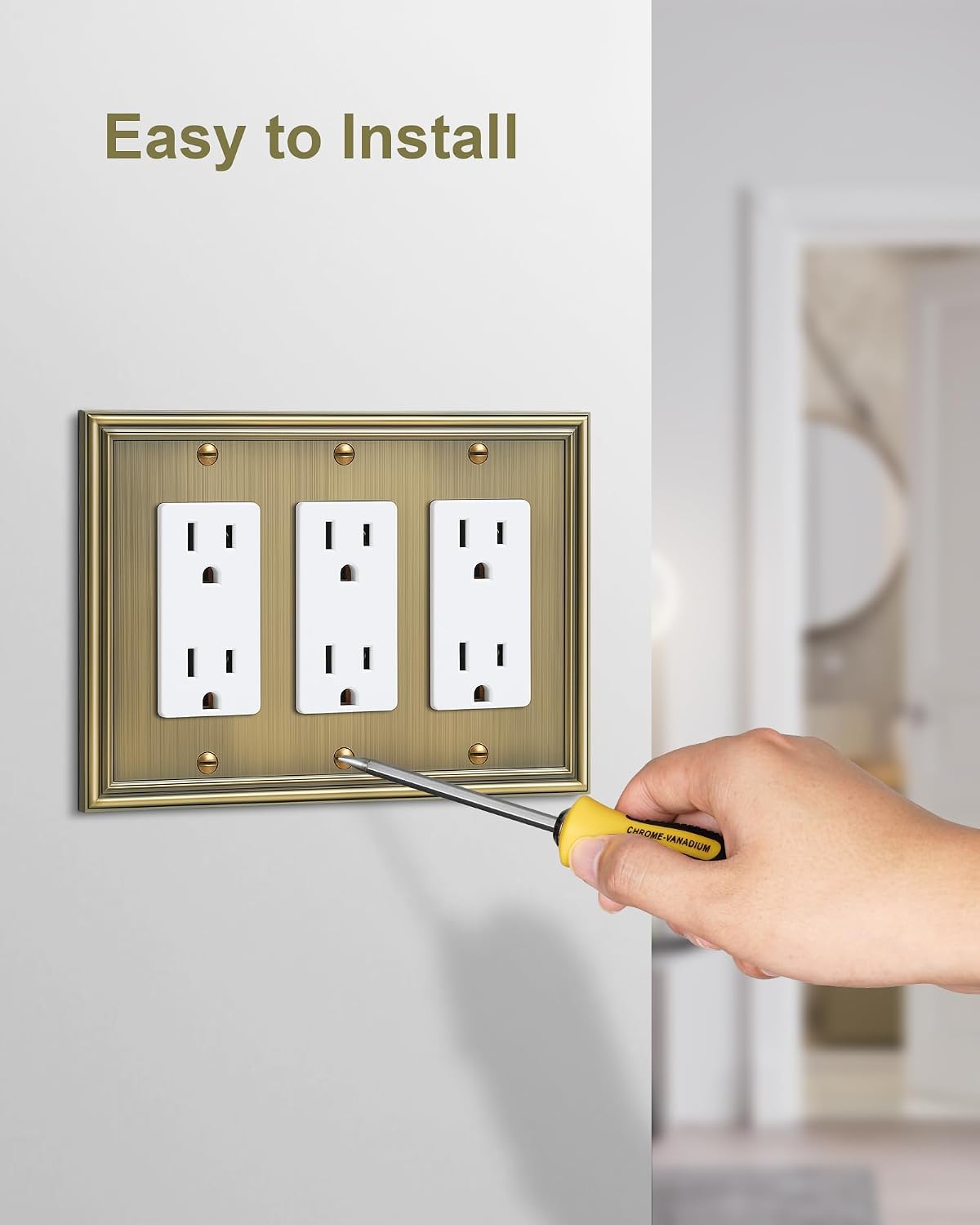 2-Pack Zinc Alloy Tripple Decorator Outlet Cover Plate, Solid Switch Cover | Durable Wall Plates for Electrical