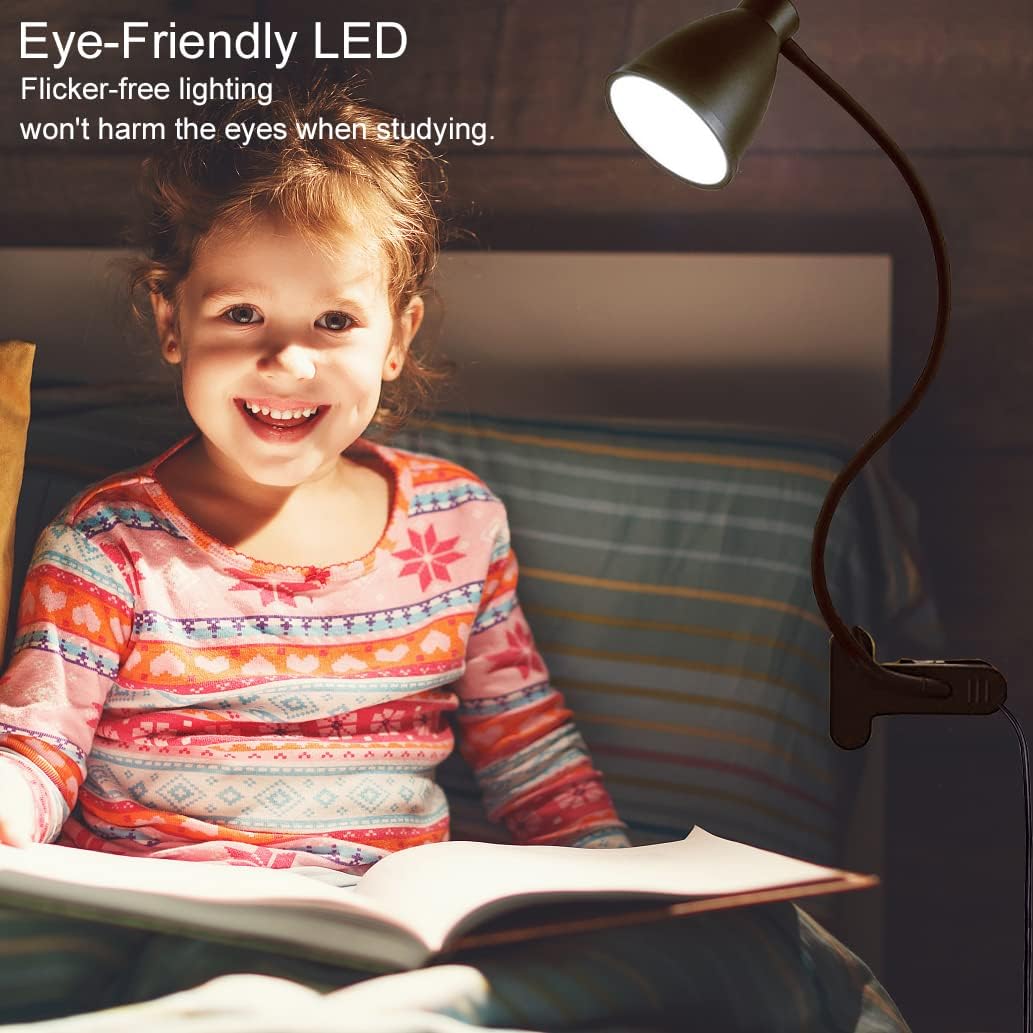 BOHON Desk Lamp 5 Color Modes 10 Brightness Dimmer Reading Light Black | 10W 38 LED Clamp Lamp with Auto Off Timer 360°