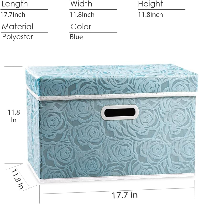 Lid Fabric Decorative Storage Bins Box Organizer Container Basket / Blue / Large
