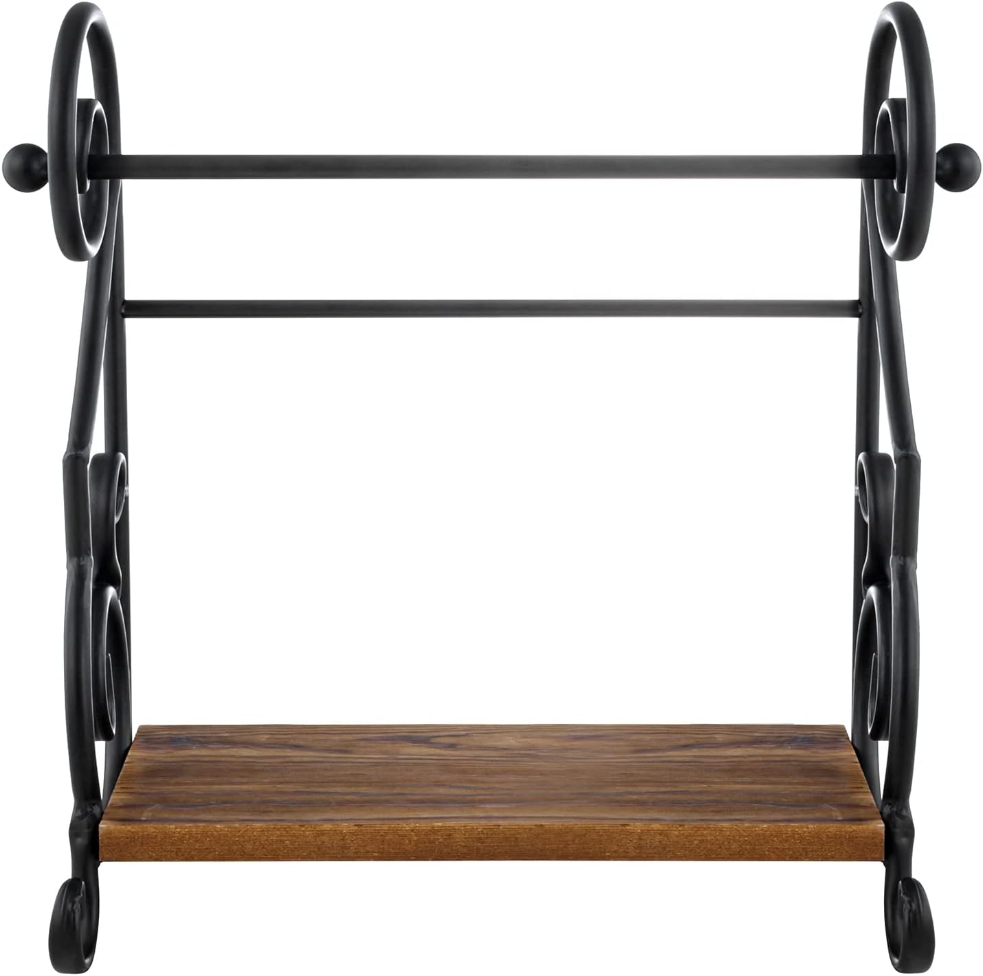 MyGift Black Paper Towel Holder with Rustic Wood Shelf, Countertop Stand | Integrated upper shelf stores spices, oils