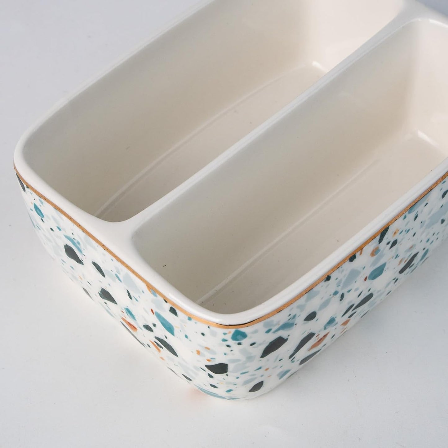 2 Compartments Ceramic Sponge Holder / Blue Terrazzo