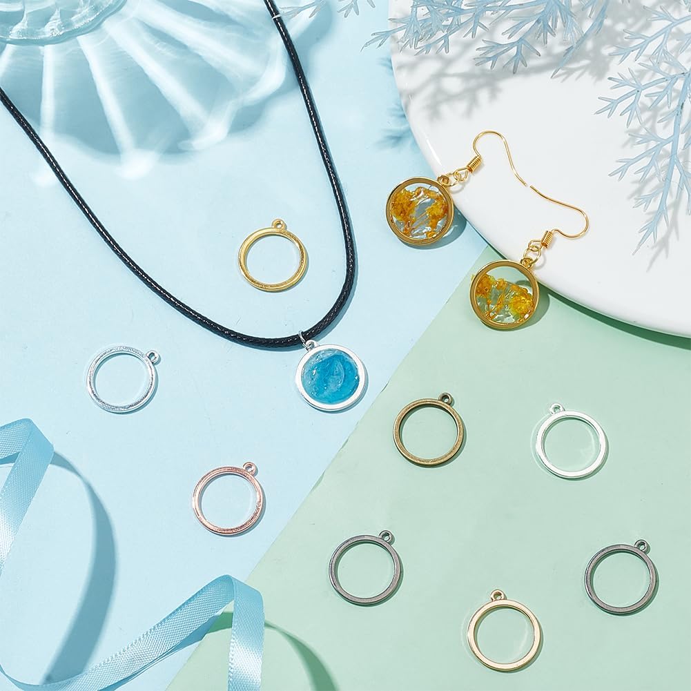 17mm Round Open Bezel Connector Charms 7 Colors Hollow Bezel Pendants Blanks Frame / Set of 168