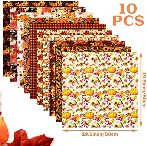Tatuo 10 Pcs Fall Cotton Fat Quarters Thanksgiving Pumpkin Maple 19.7"